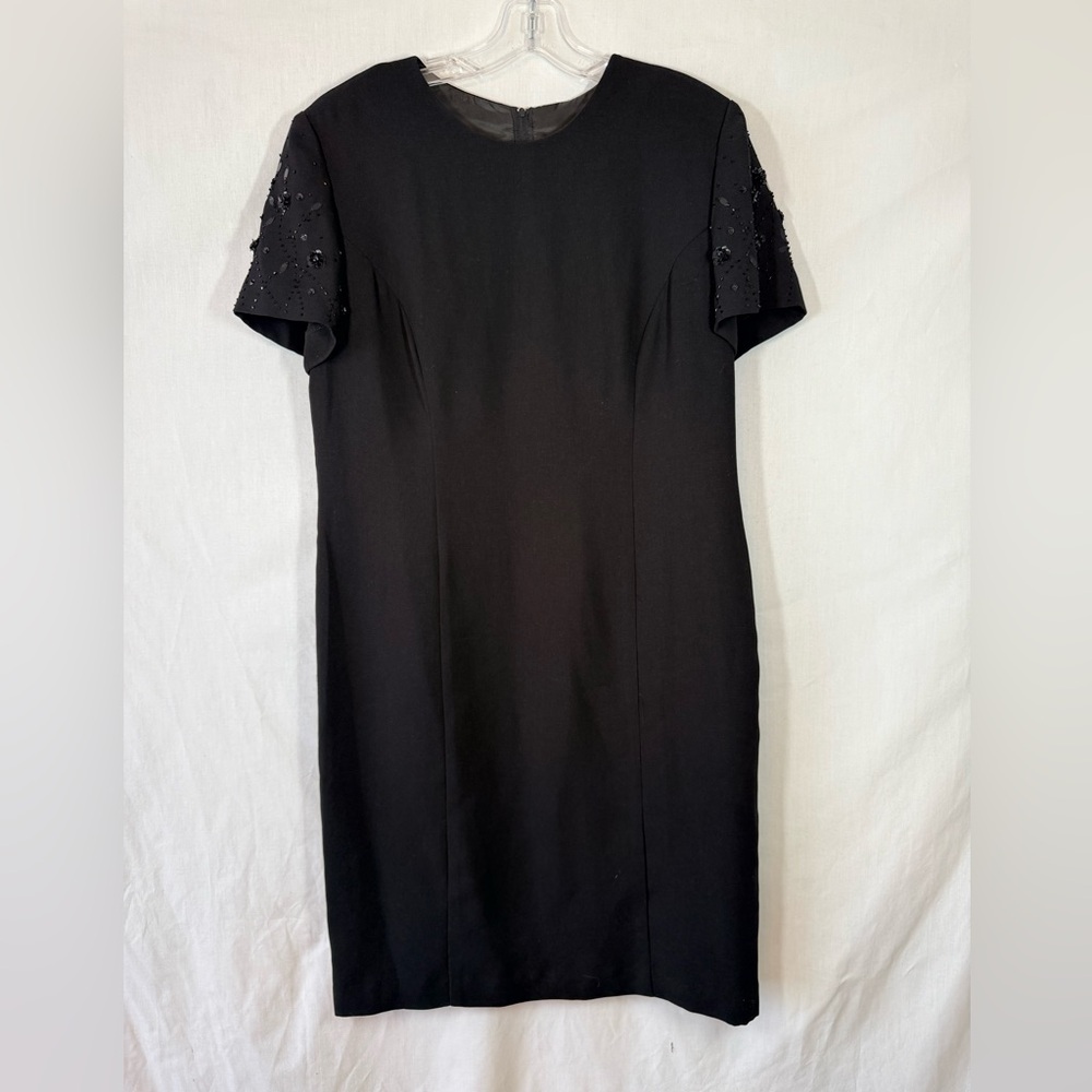 Studio I Black Midi Dress with Beaded Sleeves formal wedding guest dress